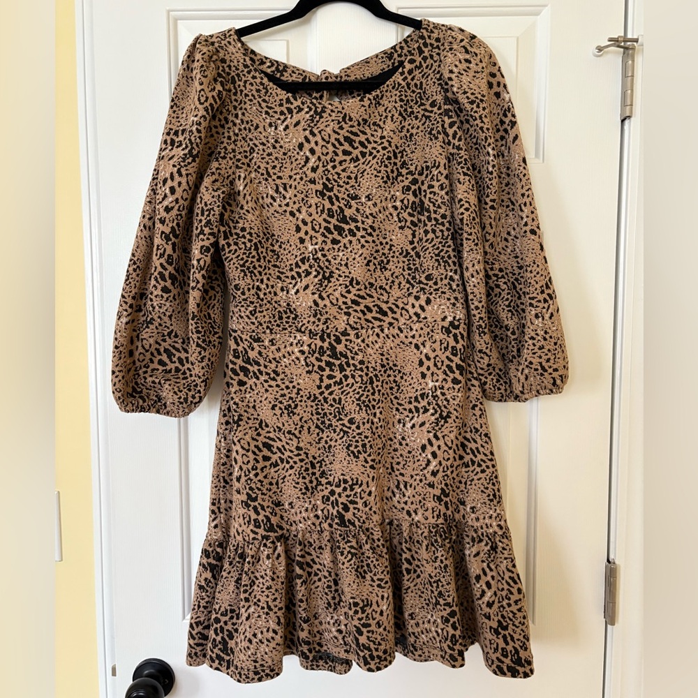 Anthropologie Tan and Black Leopard Print Long Sleeve Dress